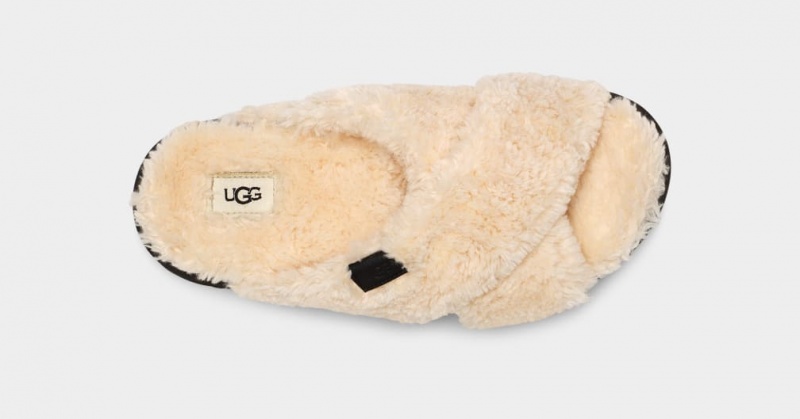 Klapki Damskie Ugg Fuzz Sugar Cross Beżowe Czarne | YPX-736925