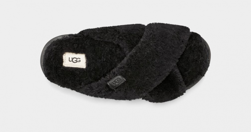 Klapki Damskie Ugg Fuzz Sugar Cross Czarne | LXH-708164