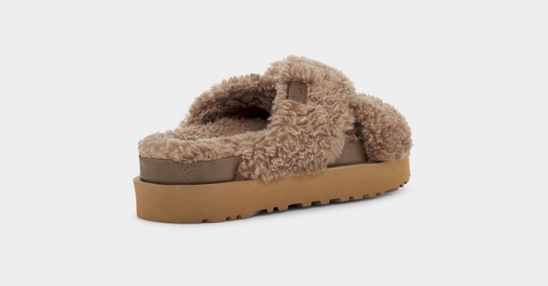 Klapki Damskie Ugg Fuzz Sugar Cross Czekolada | ZUT-943721