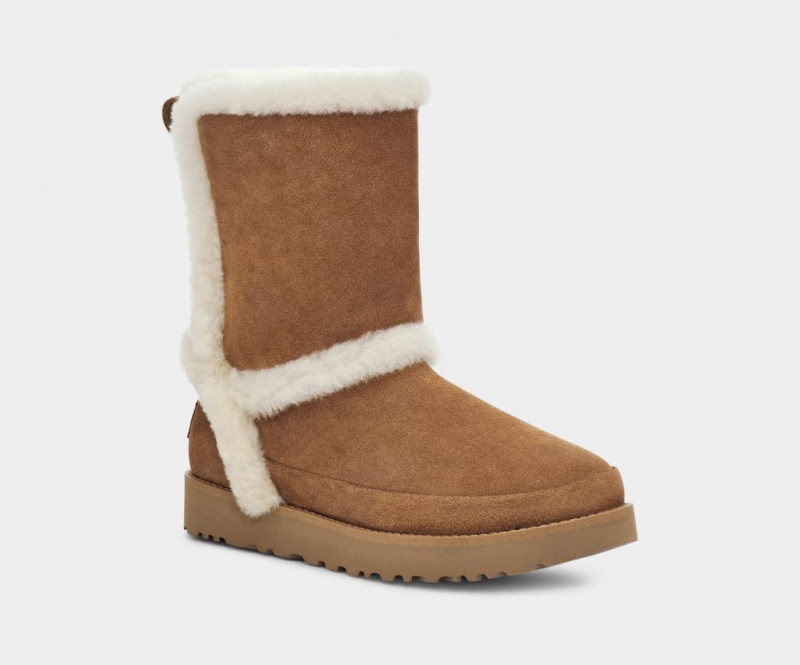 Kozaki Damskie Ugg Klasyczne Fluff Spill Seam Brązowe | HWE-367082