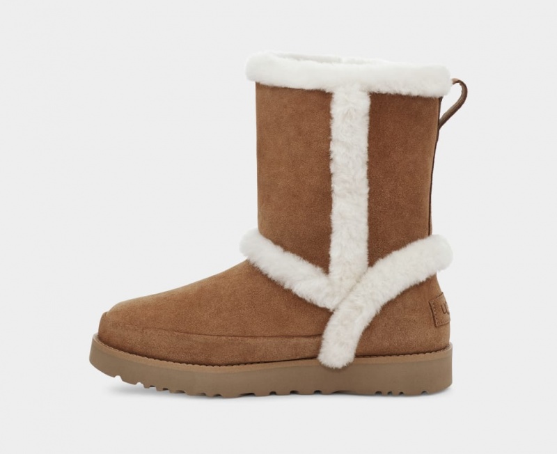 Kozaki Damskie Ugg Klasyczne Fluff Spill Seam Brązowe | HWE-367082