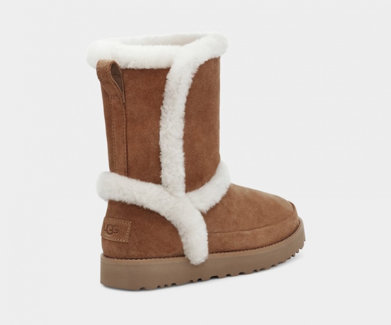 Kozaki Damskie Ugg Klasyczne Fluff Spill Seam Brązowe | HWE-367082