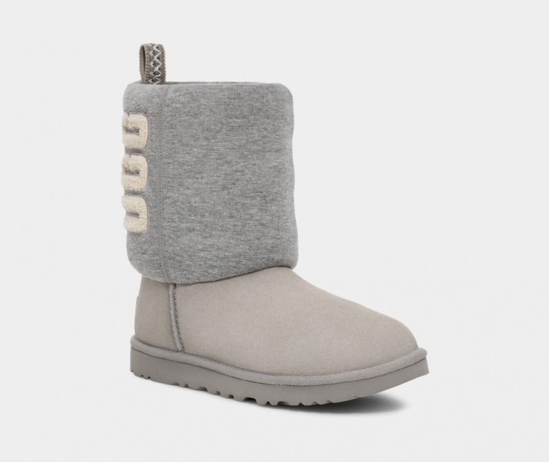 Kozaki Damskie Ugg Klasyczne Fur Jersey Cozy Szare | ZXV-428017