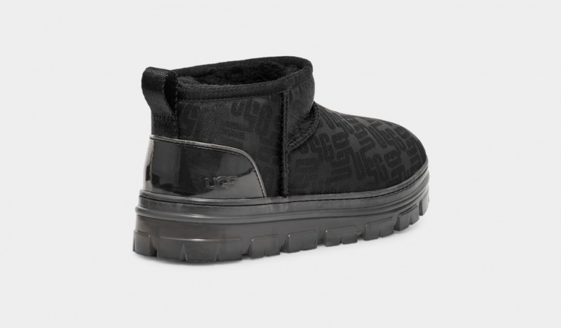 Kozaki Damskie Ugg Klasyczne Ultra Mini Monogram Czarne | JZM-163045