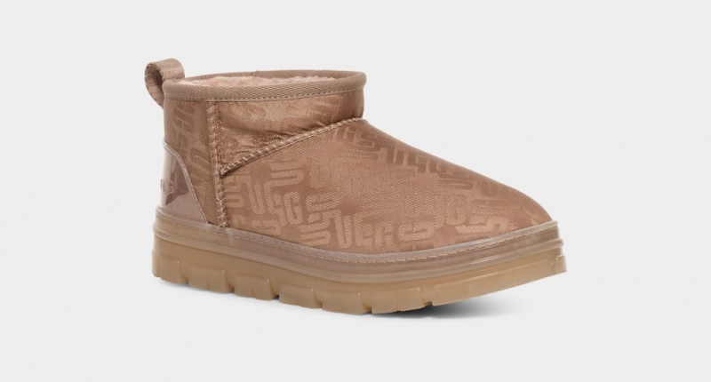 Kozaki Damskie Ugg Klasyczne Ultra Mini Monogram Brązowe Szare | JPR-916354