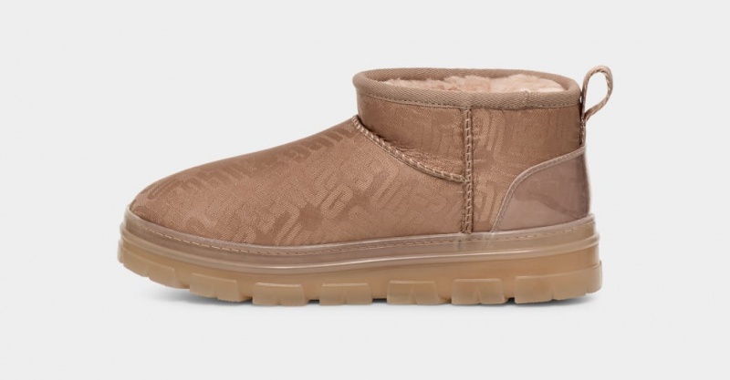 Kozaki Damskie Ugg Klasyczne Ultra Mini Monogram Brązowe Szare | JPR-916354