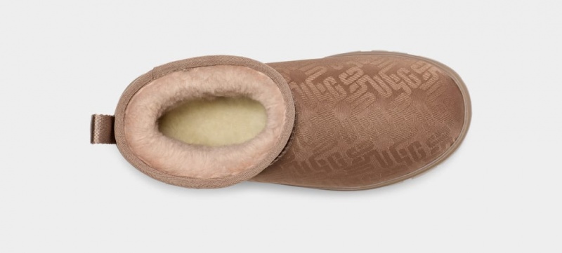 Kozaki Damskie Ugg Klasyczne Ultra Mini Monogram Brązowe Szare | JPR-916354