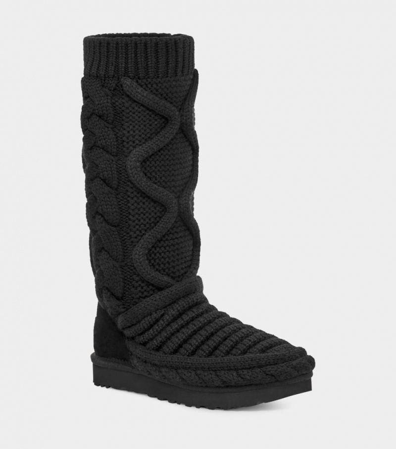 Kozaki Damskie Ugg Klasyczne Wysokie Chunky Knit Czarne | HQV-614709