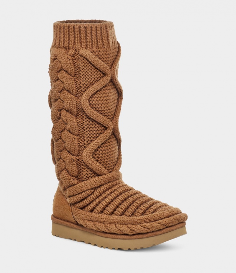 Kozaki Damskie Ugg Klasyczne Wysokie Chunky Knit Brązowe | RVH-501498