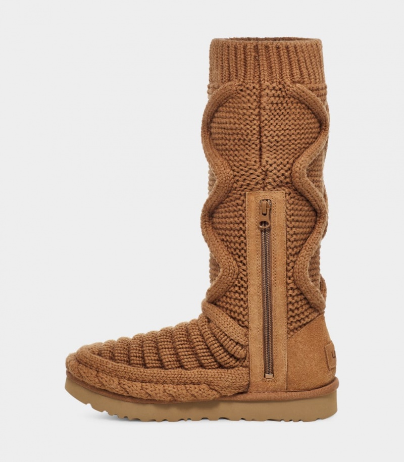 Kozaki Damskie Ugg Klasyczne Wysokie Chunky Knit Brązowe | RVH-501498