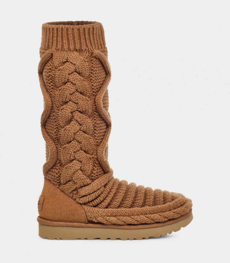 Kozaki Damskie Ugg Klasyczne Wysokie Chunky Knit Brązowe | RVH-501498