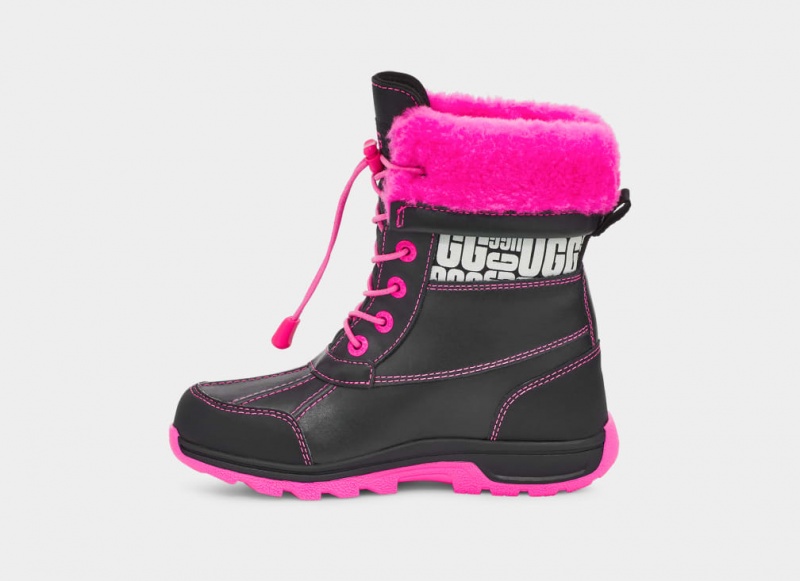 Kozaki Dziecięce Ugg Butte II CWR Glow Grafiką Czarne Różowe | ELC-560823