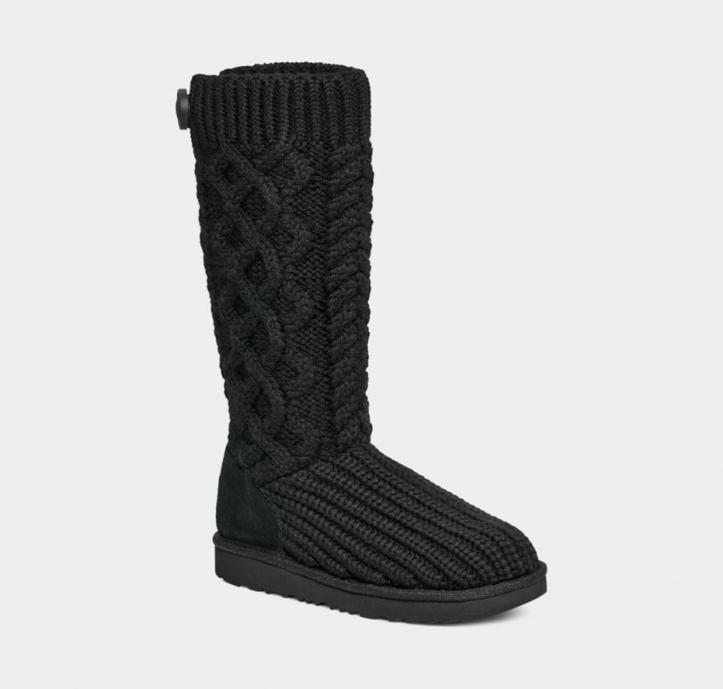 Kozaki Dziecięce Ugg Klasyczne Cardi Cabled Knit Czarne | YQX-423709