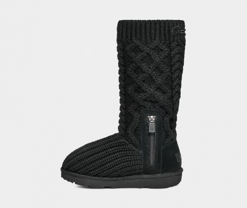 Kozaki Dziecięce Ugg Klasyczne Cardi Cabled Knit Czarne | MPL-518397