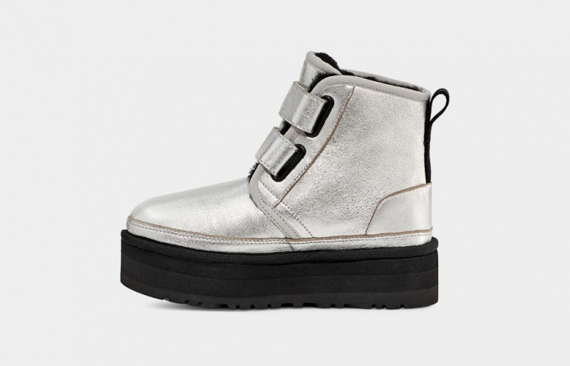 Kozaki Dziecięce Ugg Neumel Skórzane Srebrne Metal | RBD-463071