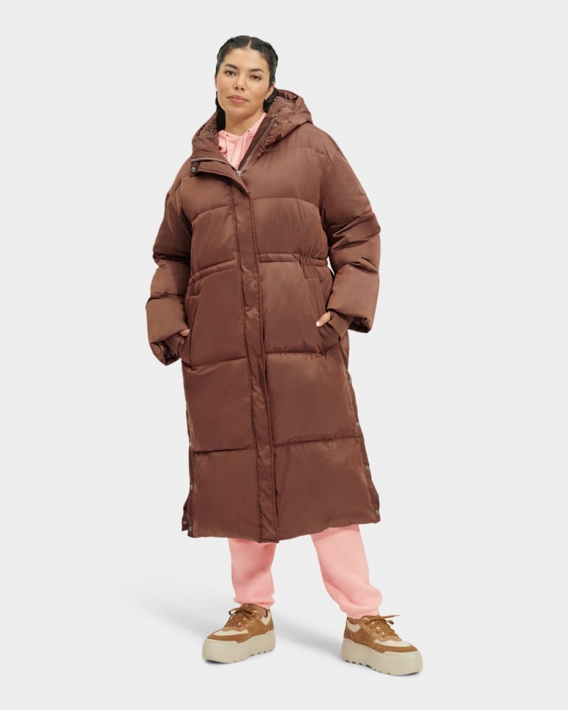 Płaszcze Damskie Ugg Keeley Long Puffer Ciemny Brązowe | EHY-105423