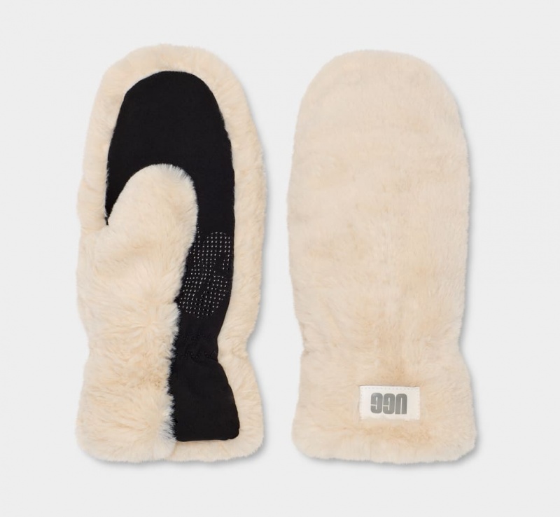 Rękawiczki Damskie Ugg Pikowana Faux Fur Mitten Beżowe | OEL-679201