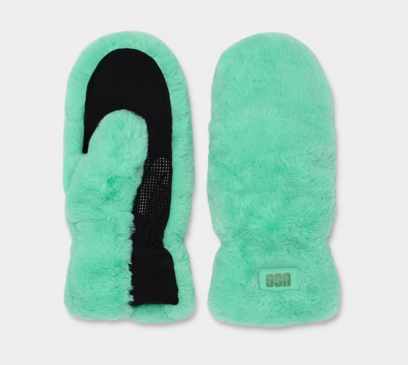 Rękawiczki Damskie Ugg Pikowana Faux Fur Mitten Turkusowe | OQD-649837