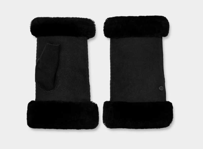 Rękawiczki Damskie Ugg Sheepskin Fingerless Czarne | YJE-864537