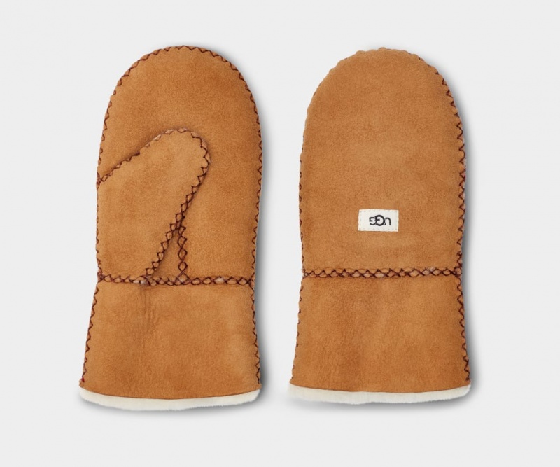 Rękawiczki Dziecięce Ugg Sheepskin Mitten with Stitch Brązowe | JTR-834520