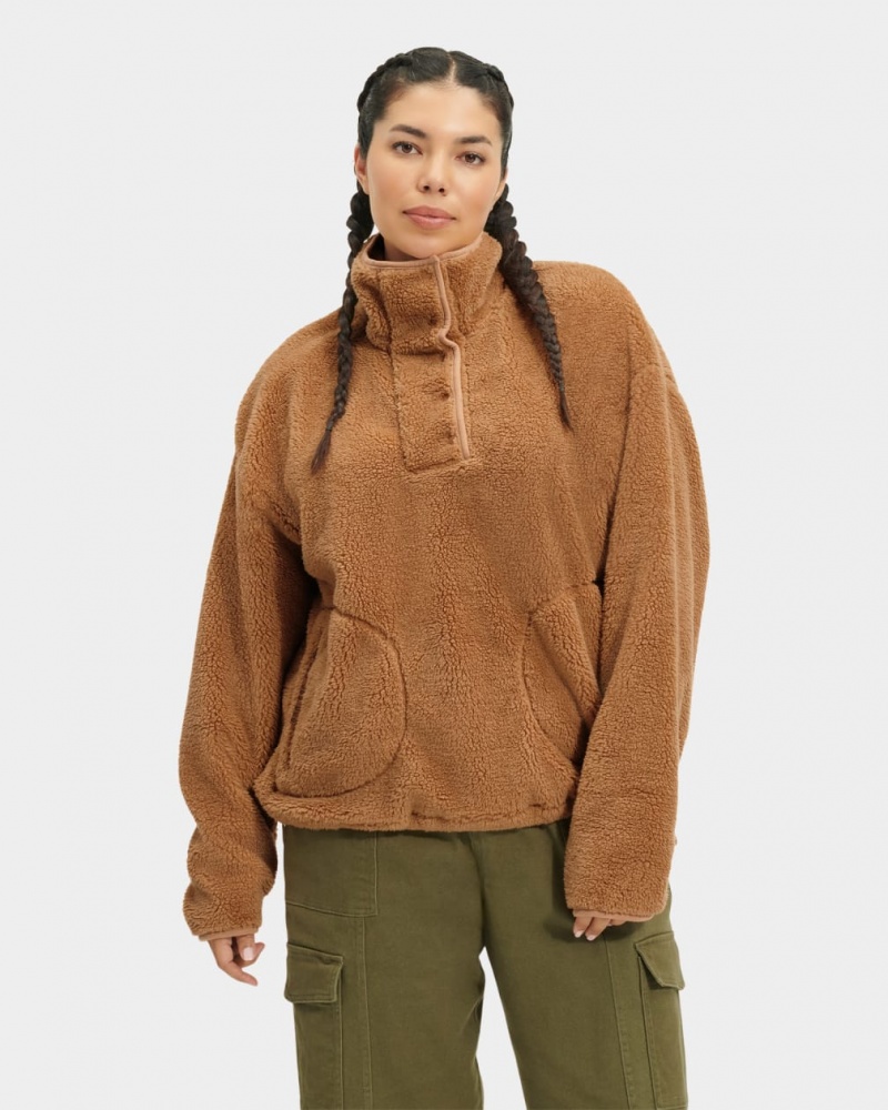 Swetry Damskie Ugg Atwell Sherpa Half Snap Pullover Brązowe | SBP-913487